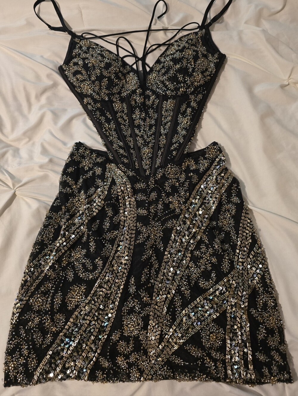 Primavera Couture 4428 Black and Gold Beaded Homecoming Dress